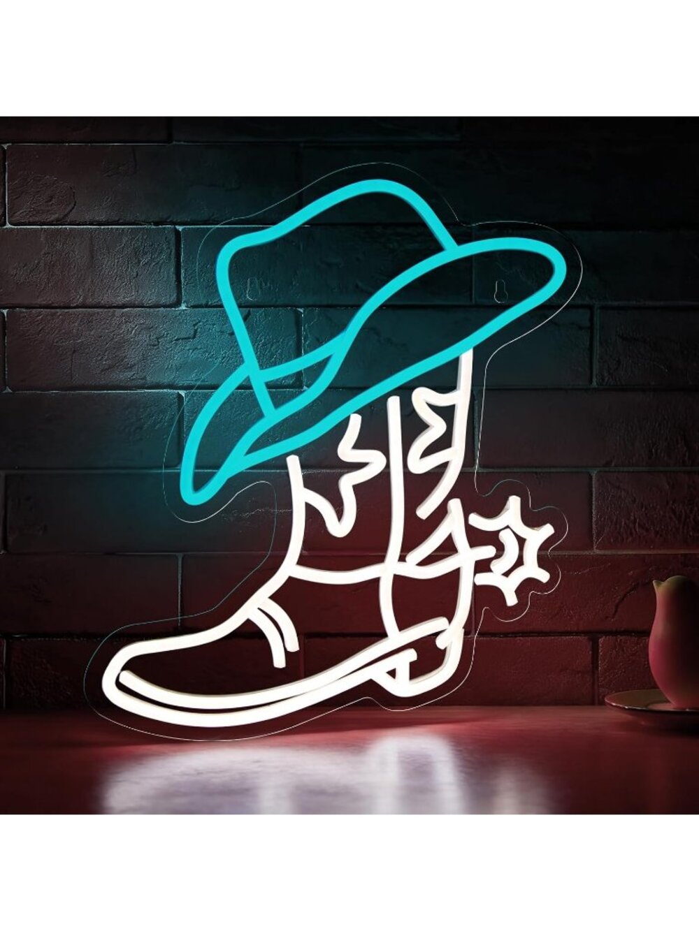 Cowboy Boot Cowboy Hat Neon Sign White Blue Dimmable LED Light Cowboy Boot Hat